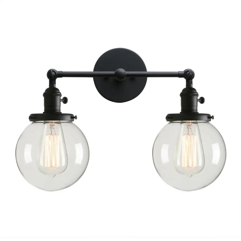 Modern black double ball heads globe glass wall sconce bedroom light