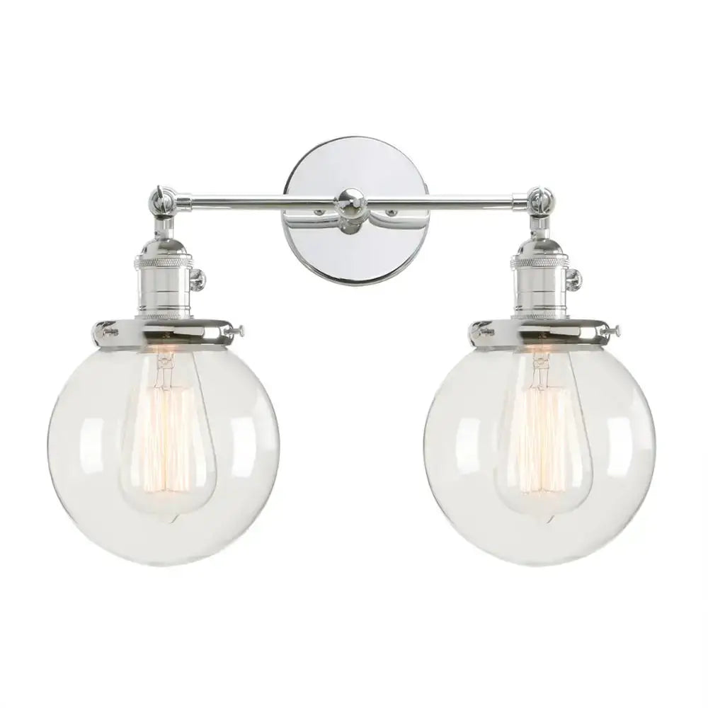 Modern black double ball heads globe glass wall sconce bedroom light