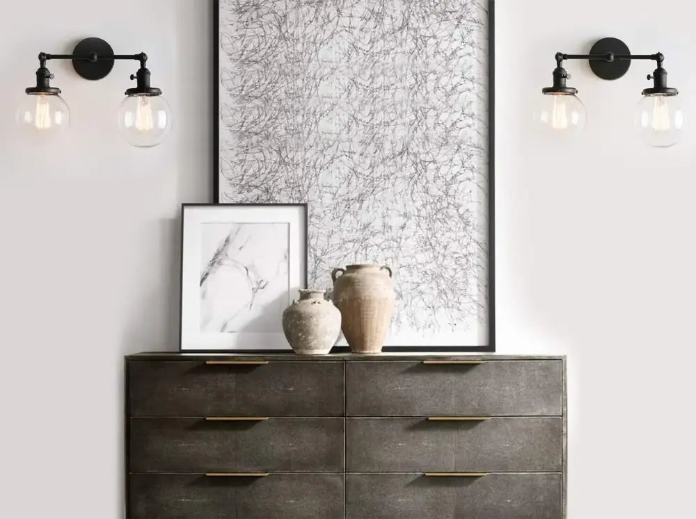 Modern black double ball heads globe glass wall sconce bedroom light