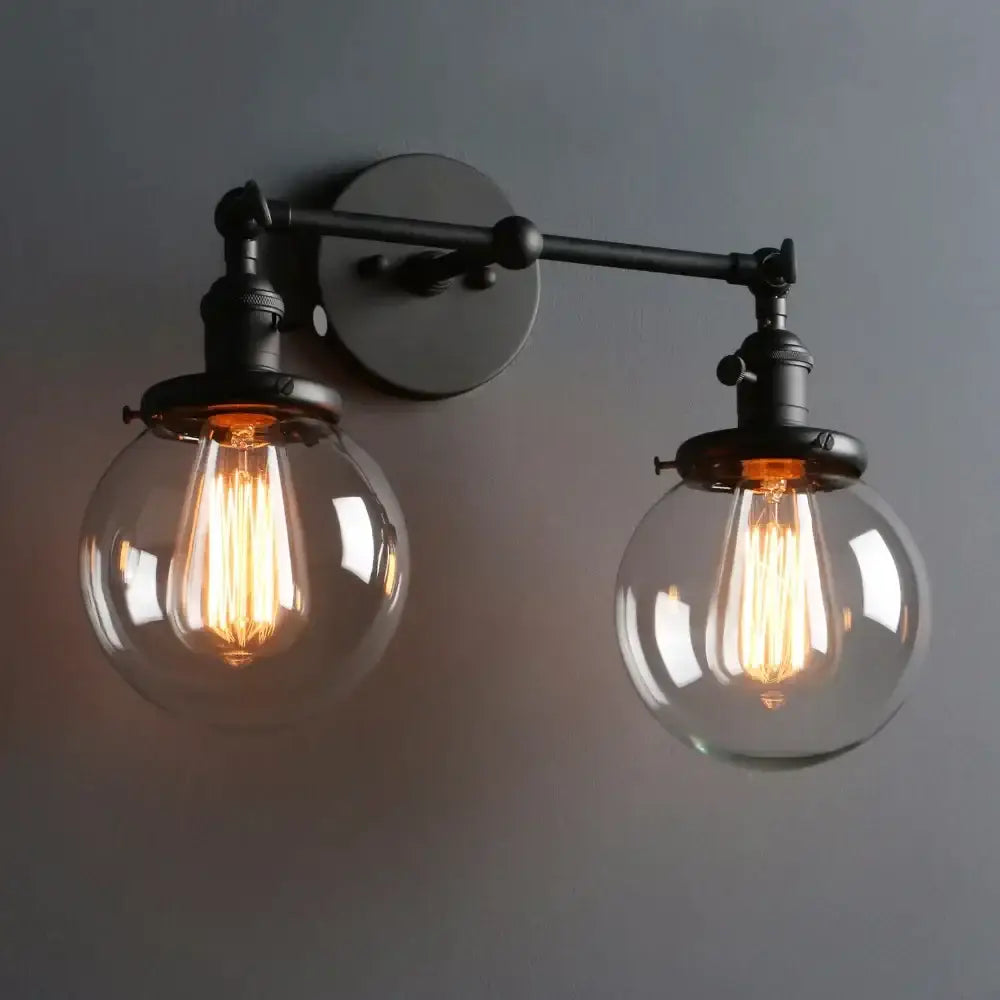 Modern black double ball heads globe glass wall sconce bedroom light