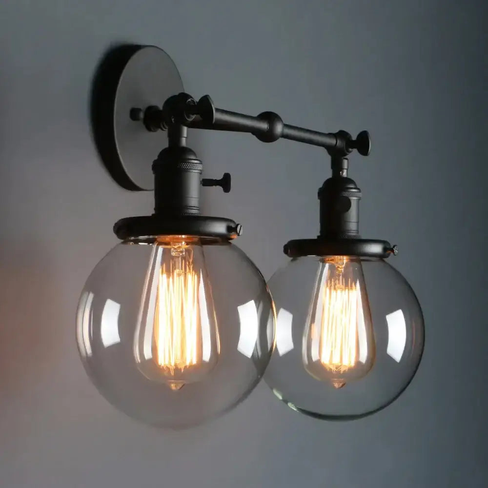 Modern black double ball heads globe glass wall sconce bedroom light