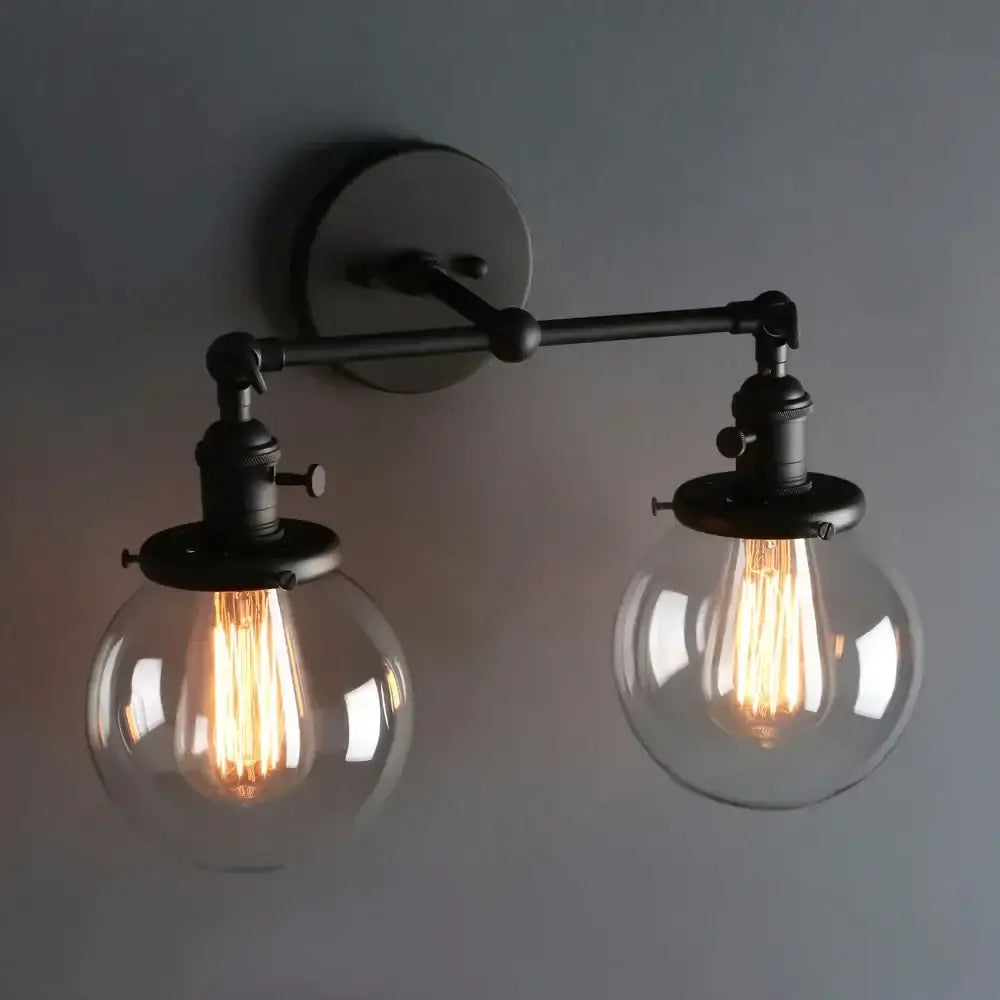 Modern black double ball heads globe glass wall sconce bedroom light