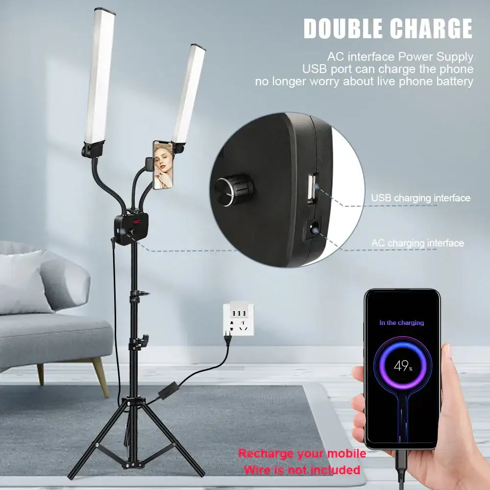 Modern black dualarm led beauty light with phone holder bedroom light