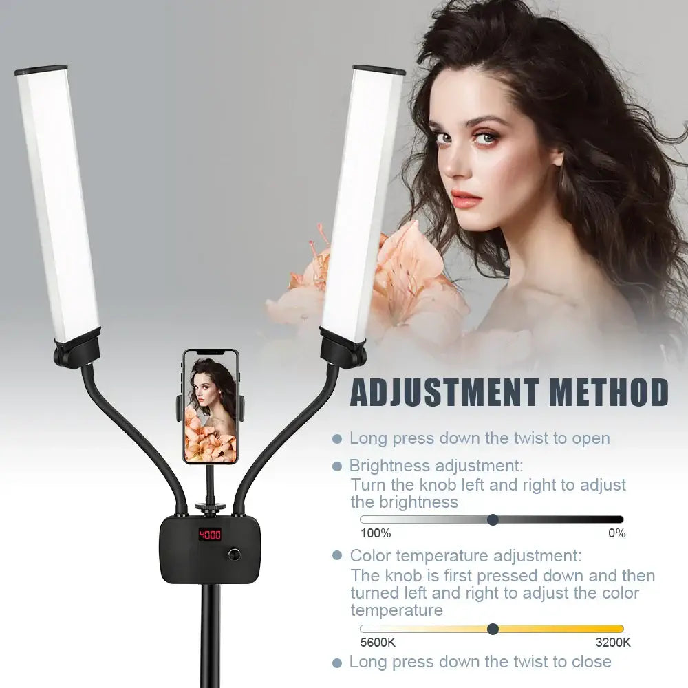 Modern black dualarm led beauty light with phone holder bedroom light