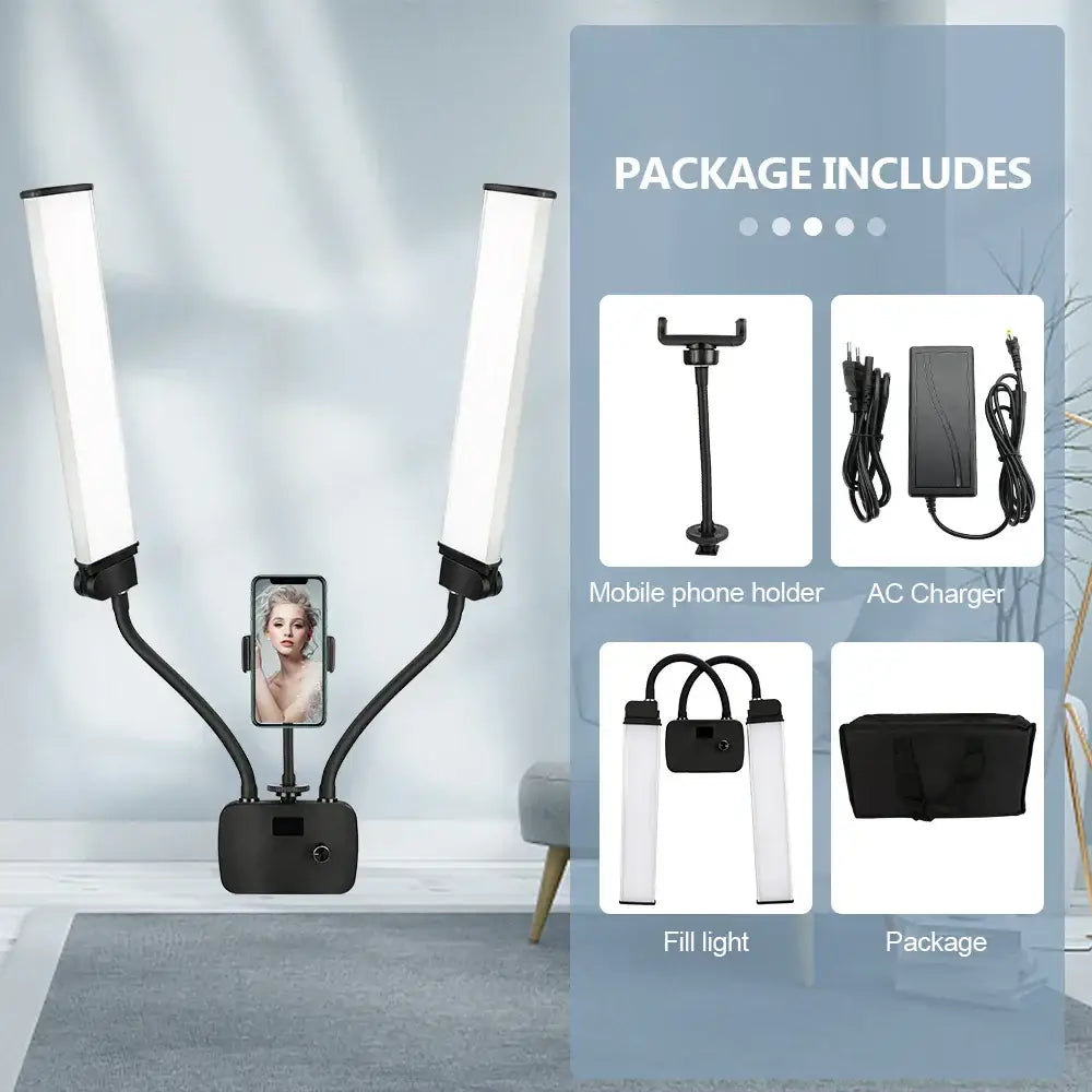 Modern black dualarm led beauty light with phone holder bedroom light
