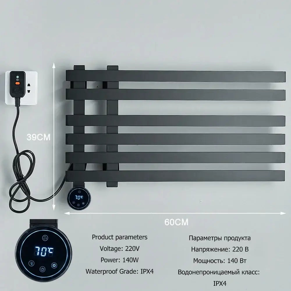 Modern black electric towel warmer rack bathroom digital display