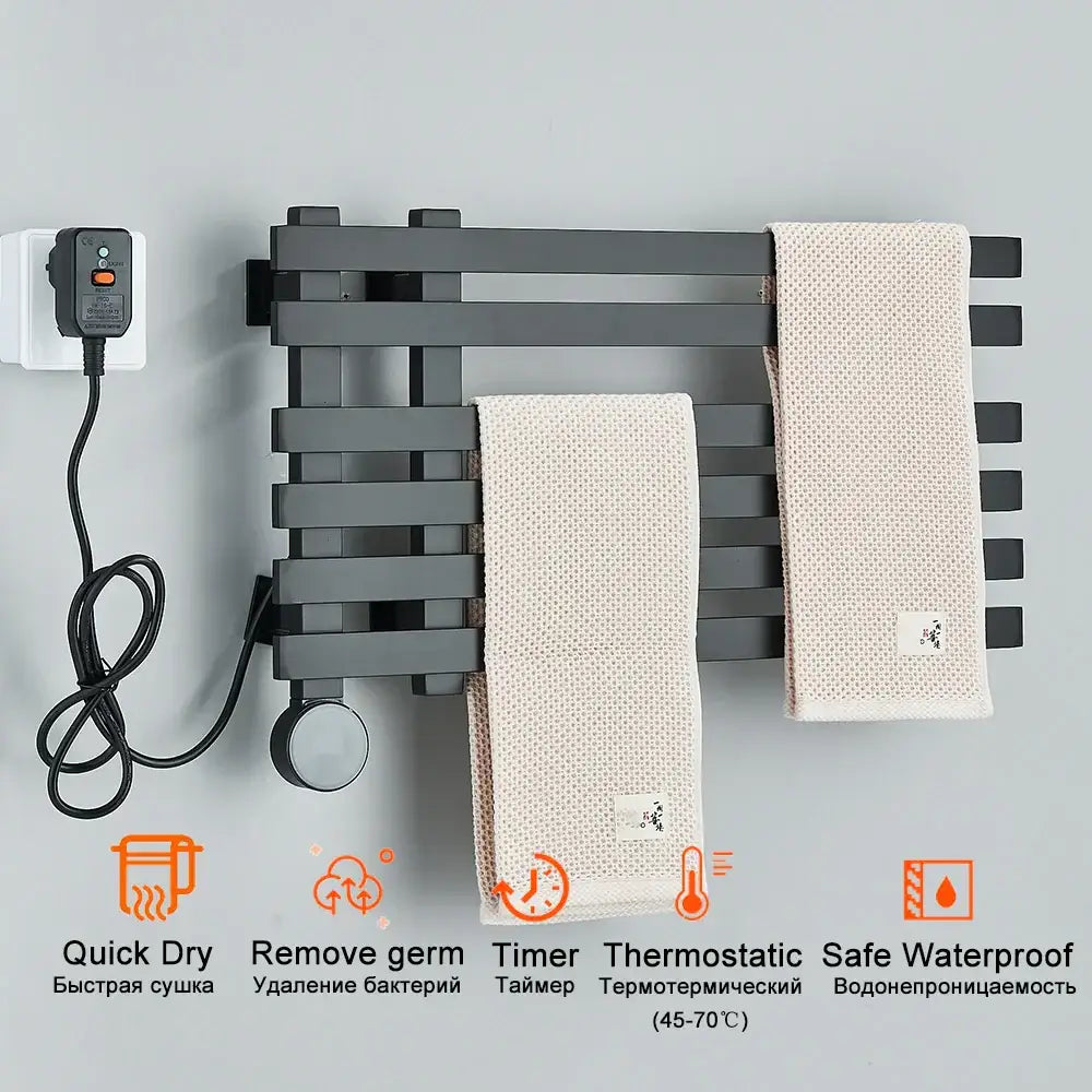 Modern black electric towel warmer rack bathroom digital display