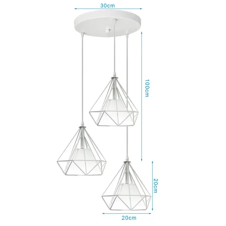 Modern black geometric diamond pendant lights trio for kitchen