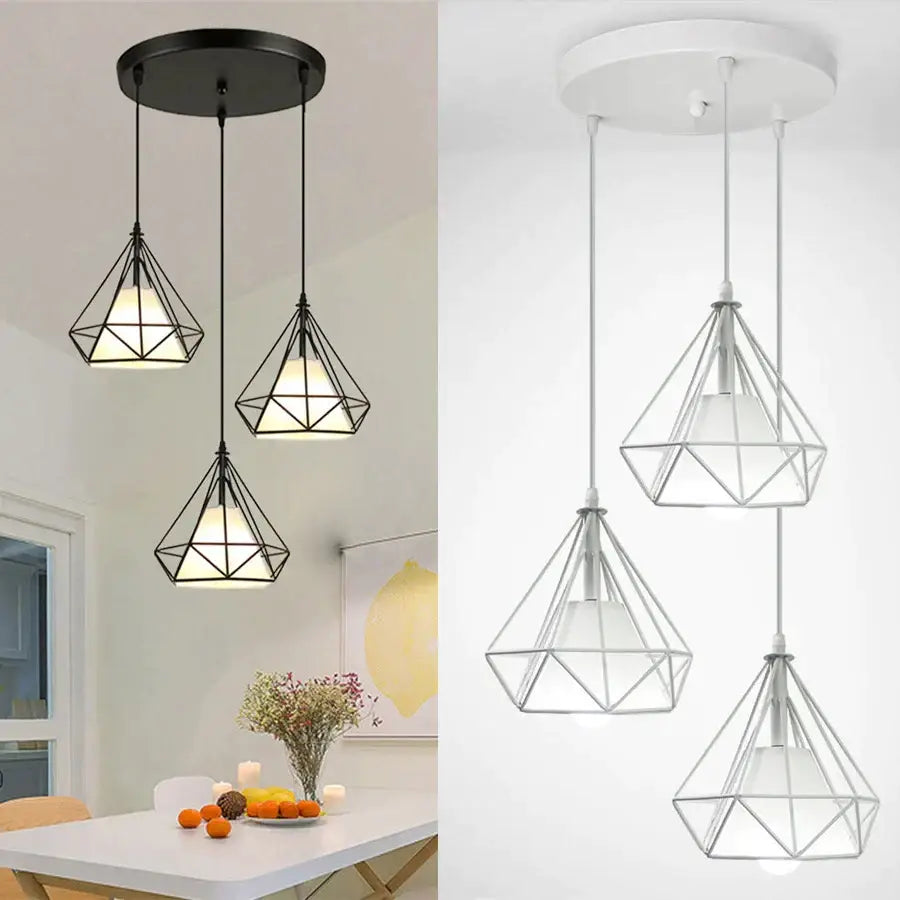 Modern black geometric diamond pendant lights trio for kitchen