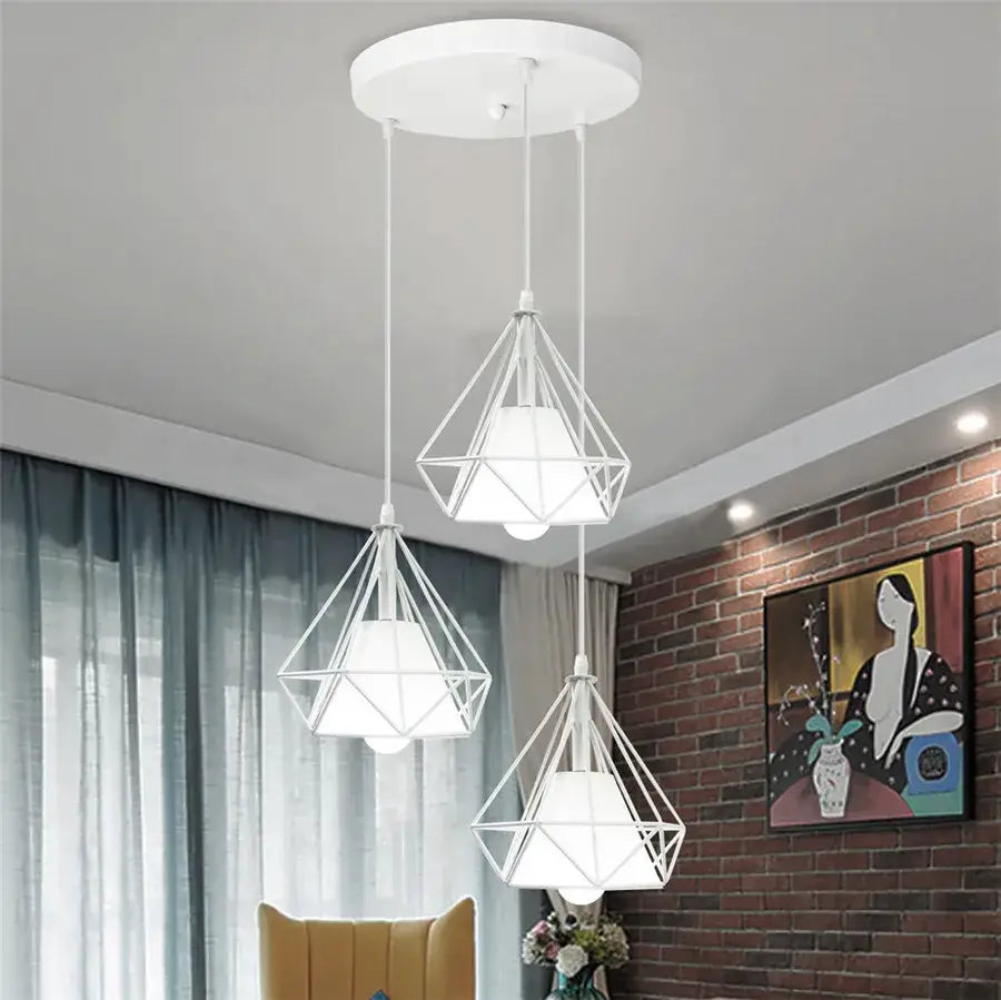 Modern black geometric diamond pendant lights trio for kitchen