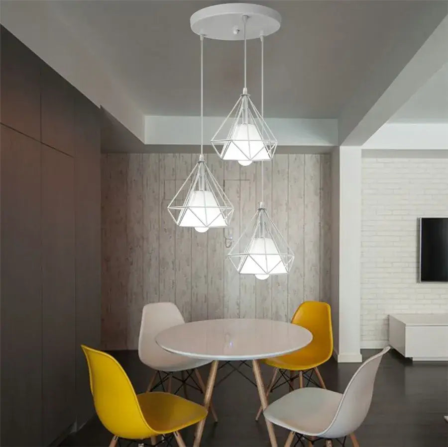 Modern black geometric diamond pendant lights trio for kitchen