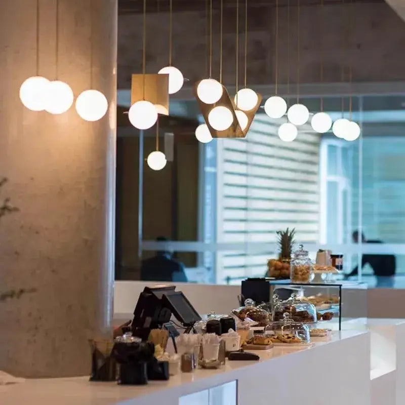 Modern black glass ball geometric chandelier kitchen pendant light