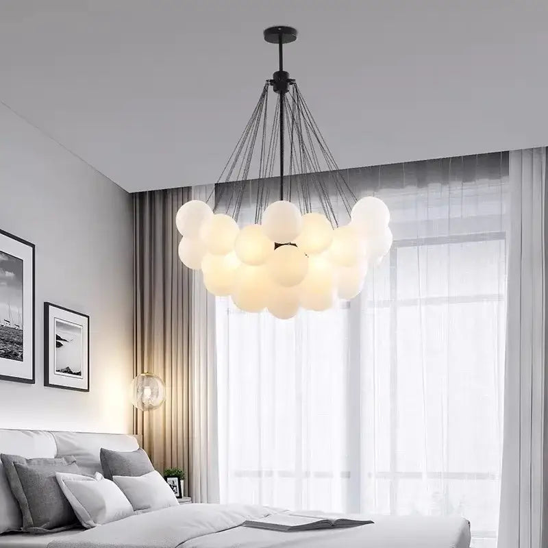 Modern black glass ball led chandelier living room pendant light