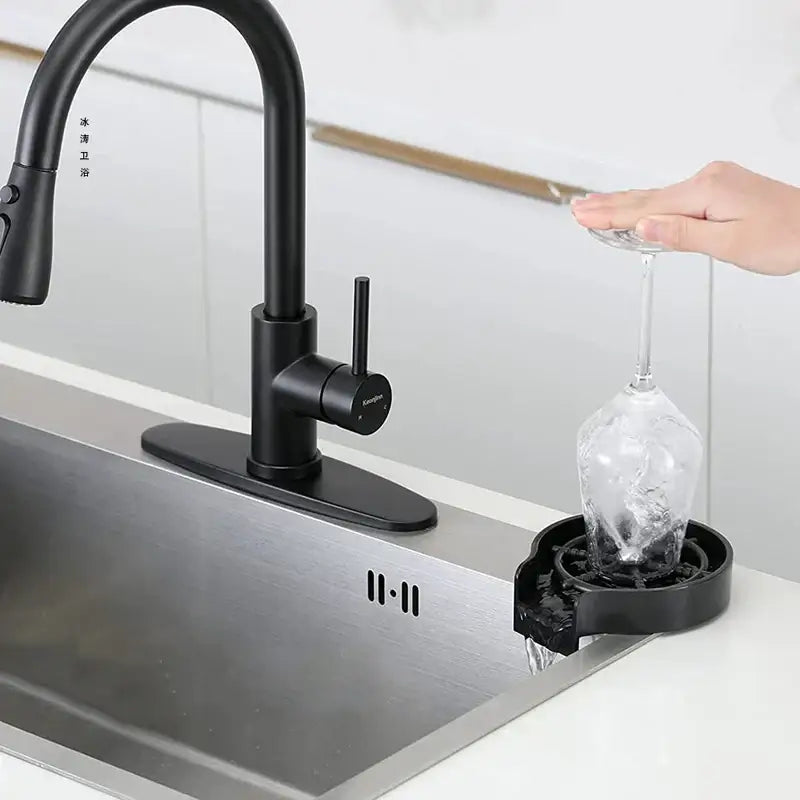 Modern black glass rinser sink – kitchen automatic cup washer