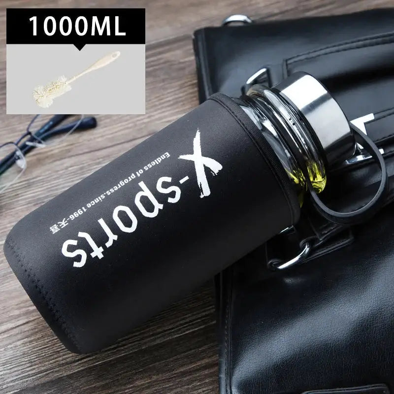 Modern black glass tea bottle kitchen travel flask with sleeve