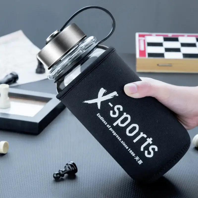 Modern black glass tea bottle kitchen travel flask with sleeve
