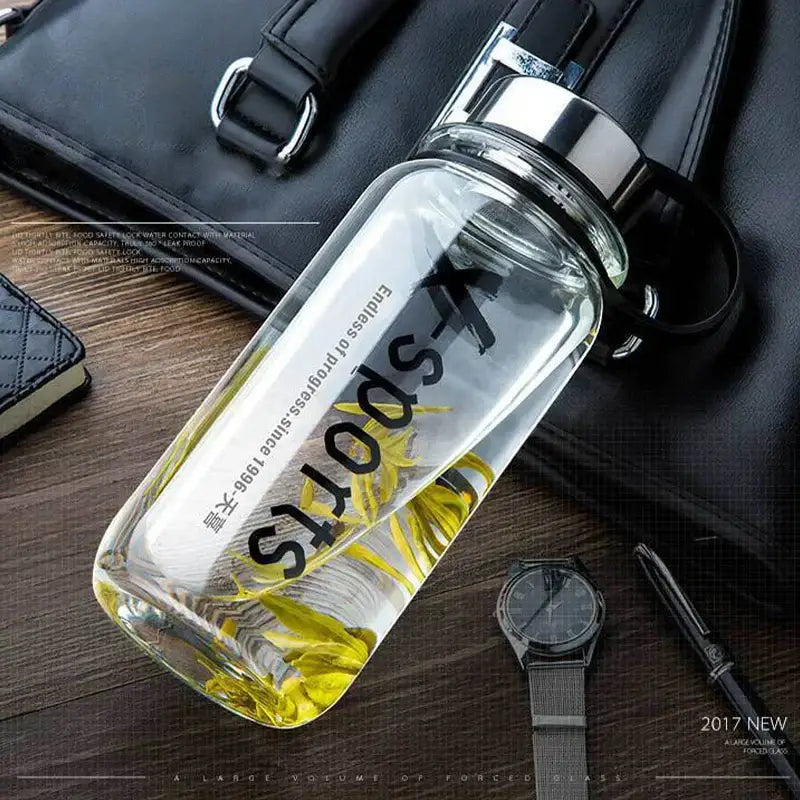Modern black glass tea bottle kitchen travel flask with sleeve