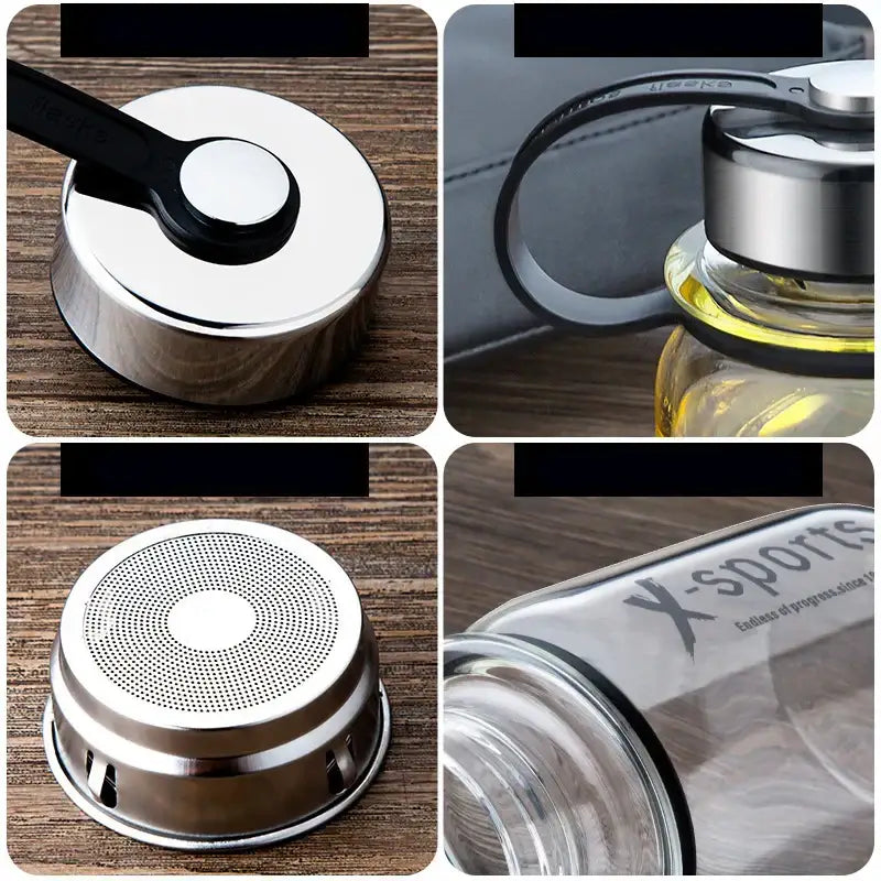 Modern black glass tea bottle kitchen travel flask with sleeve