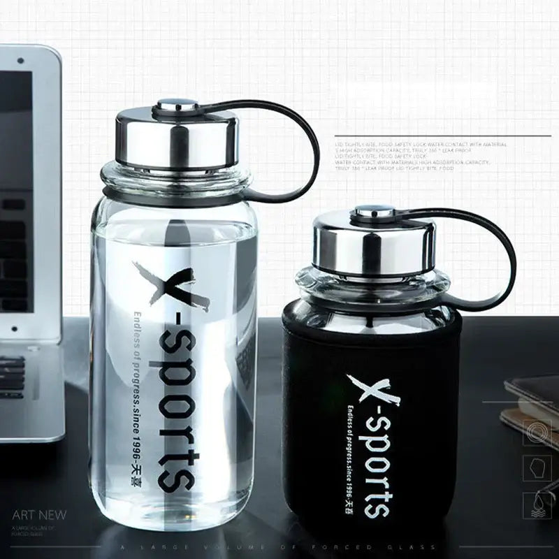 Modern black glass tea bottle kitchen travel flask with sleeve