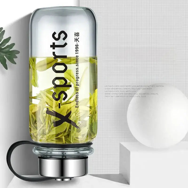 Modern black glass tea bottle kitchen travel flask with sleeve