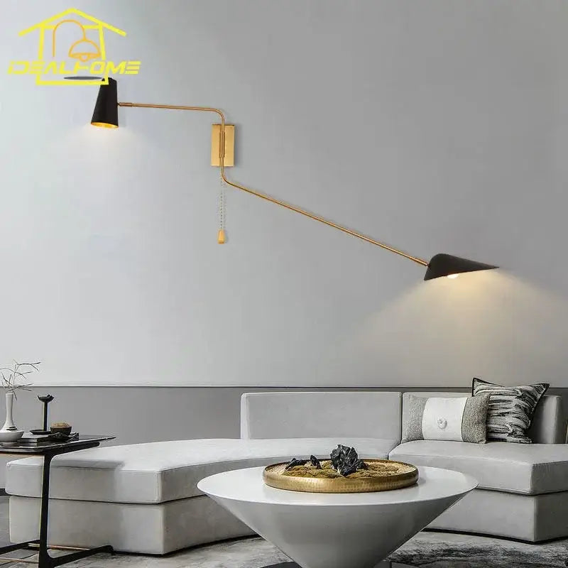 Modern black & gold adjustable double head wall lamp bedroom sconce