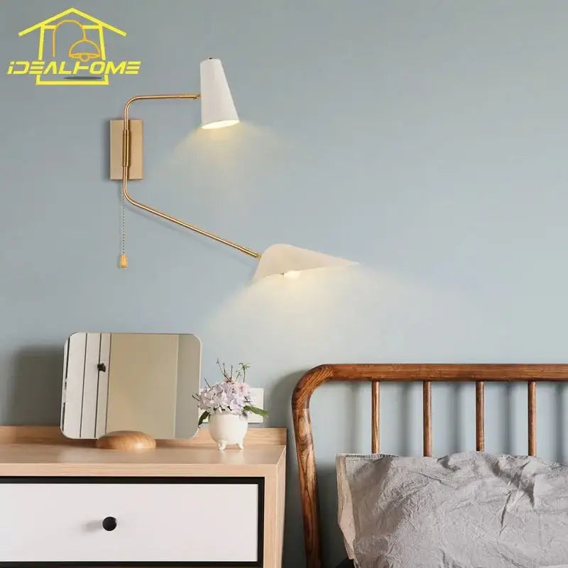 Modern black & gold adjustable double head wall lamp bedroom sconce