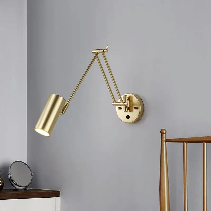 Modern black & gold adjustable swing arm wall lamp bedroom sconce