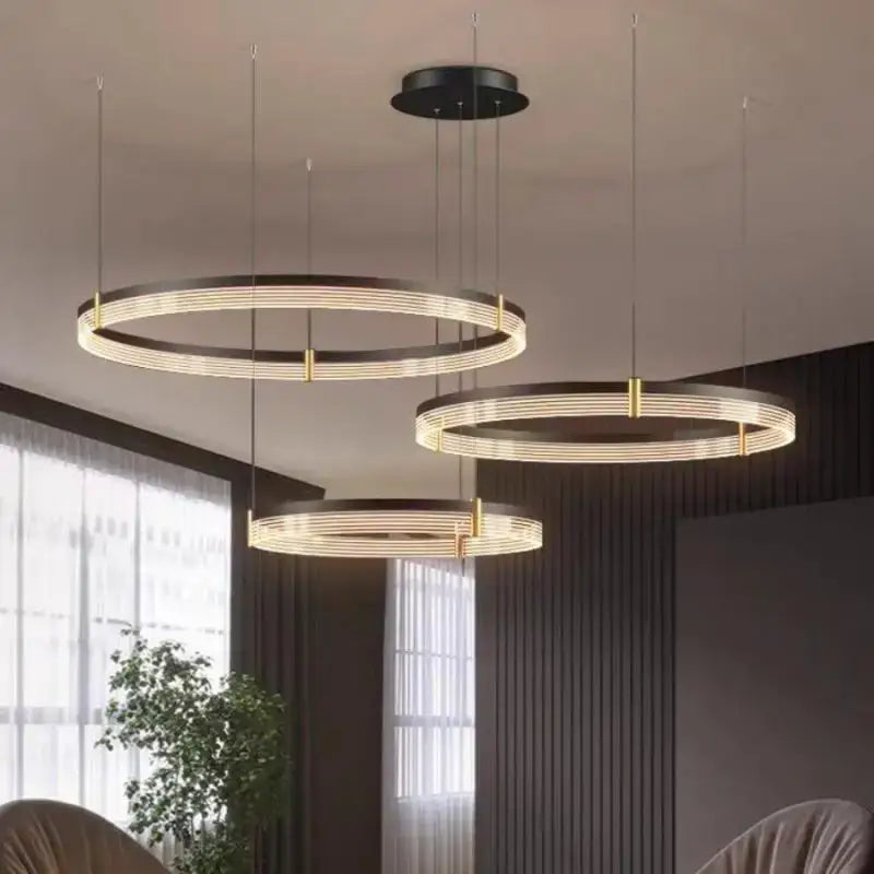 Modern black & gold circular pendant light living room led rings