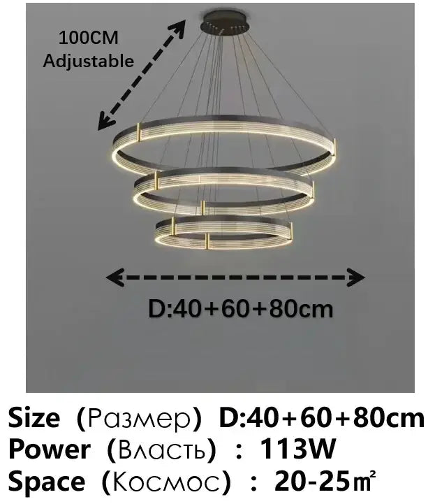 Modern black & gold circular pendant light living room led rings