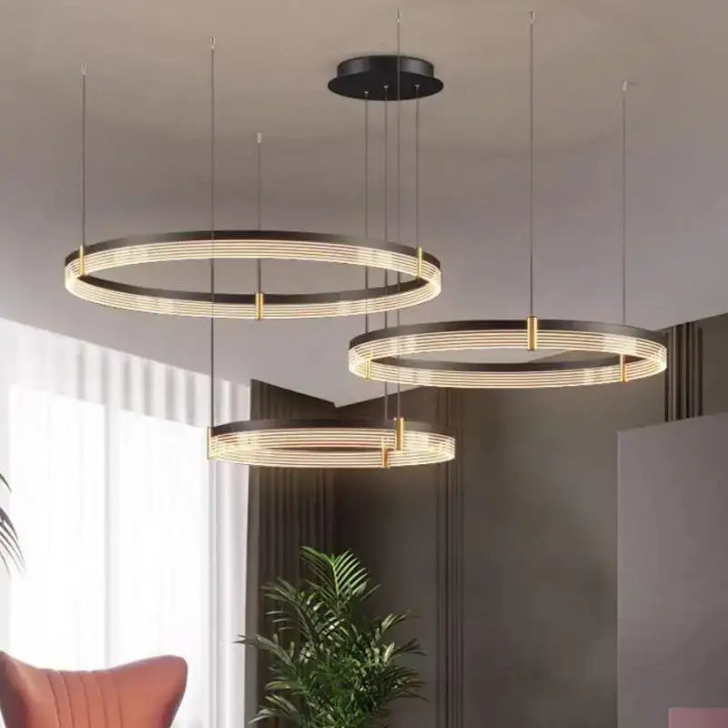 Modern black & gold circular pendant light living room led rings