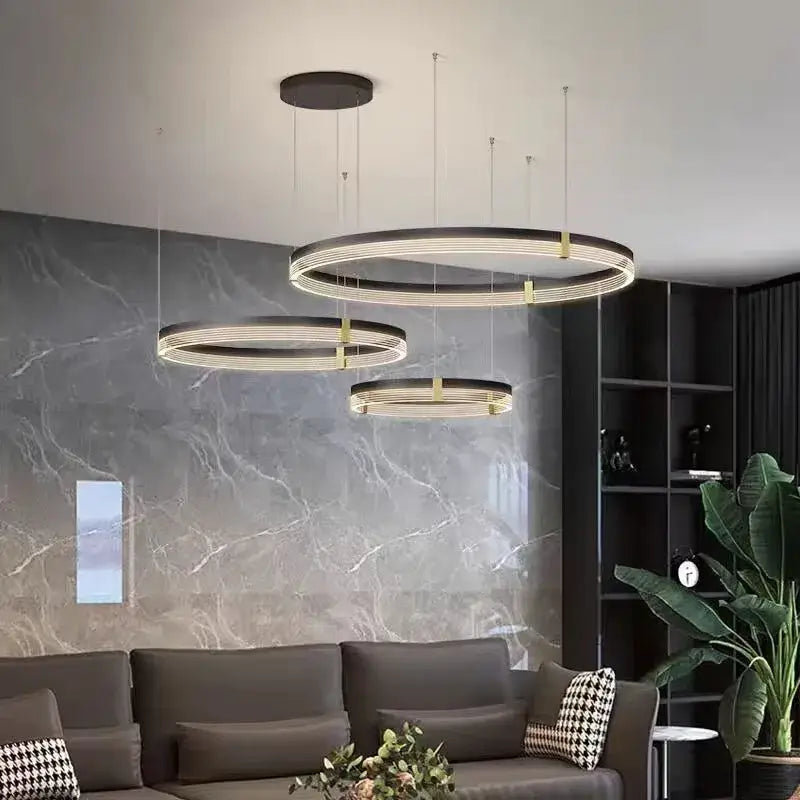 Modern black & gold circular pendant light living room led rings
