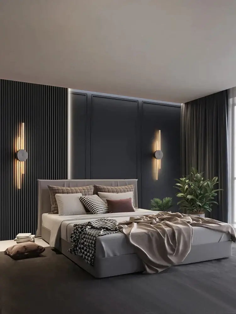 Modern black & gold copper wall light bedroom sconce
