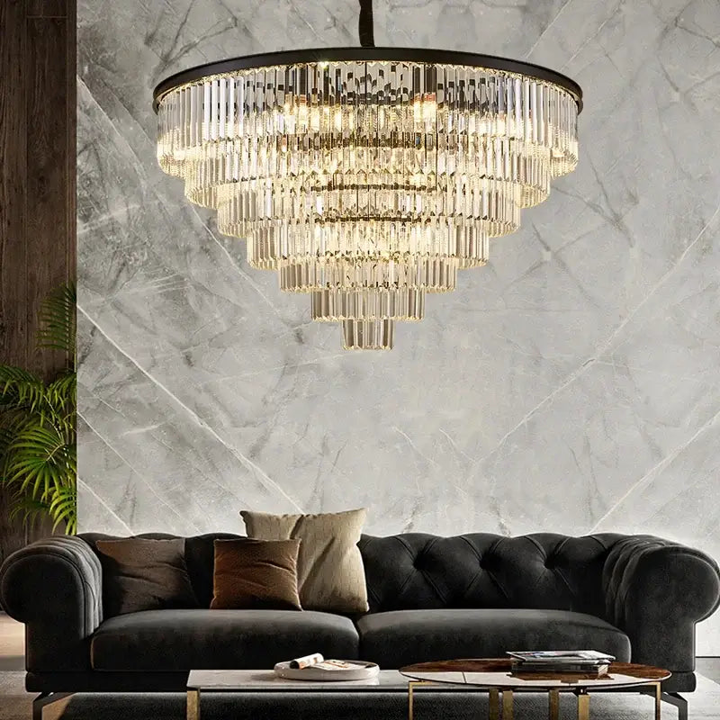Modern black & gold crystal ceiling chandelier living room light