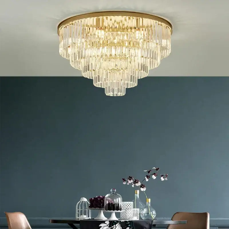 Modern black & gold crystal ceiling chandelier living room light