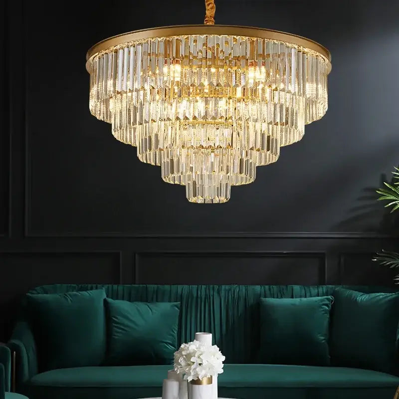 Modern black & gold crystal ceiling chandelier living room light
