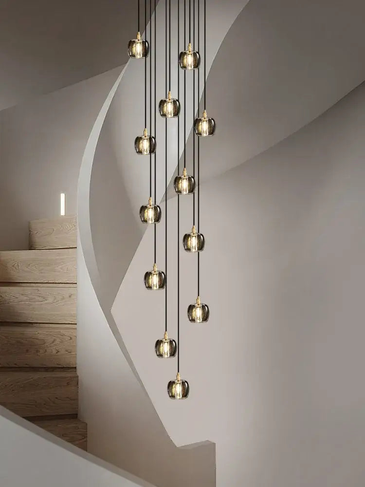 Modern black & gold crystal chandelier led staircase pendant light