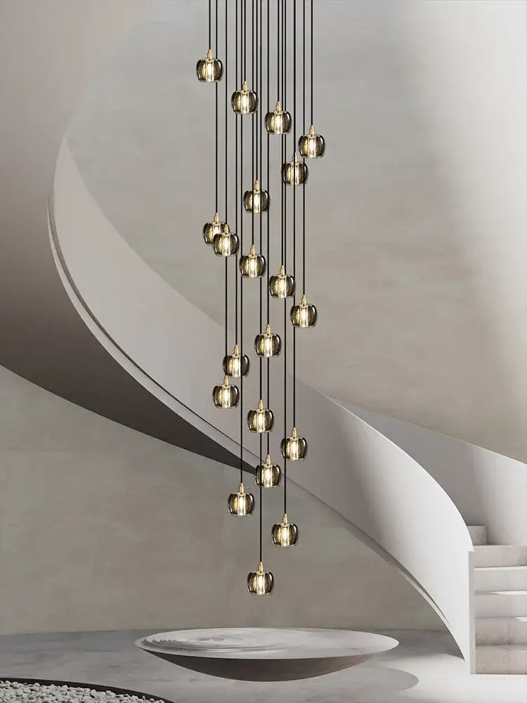 Modern black & gold crystal chandelier led staircase pendant light