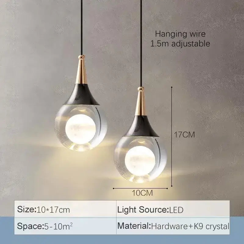 Modern black & gold crystal led ball pendant dining room light