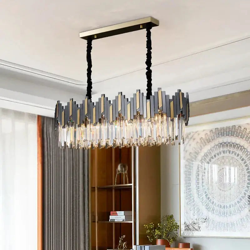 Modern black & gold crystal led chandelier for living room lighting