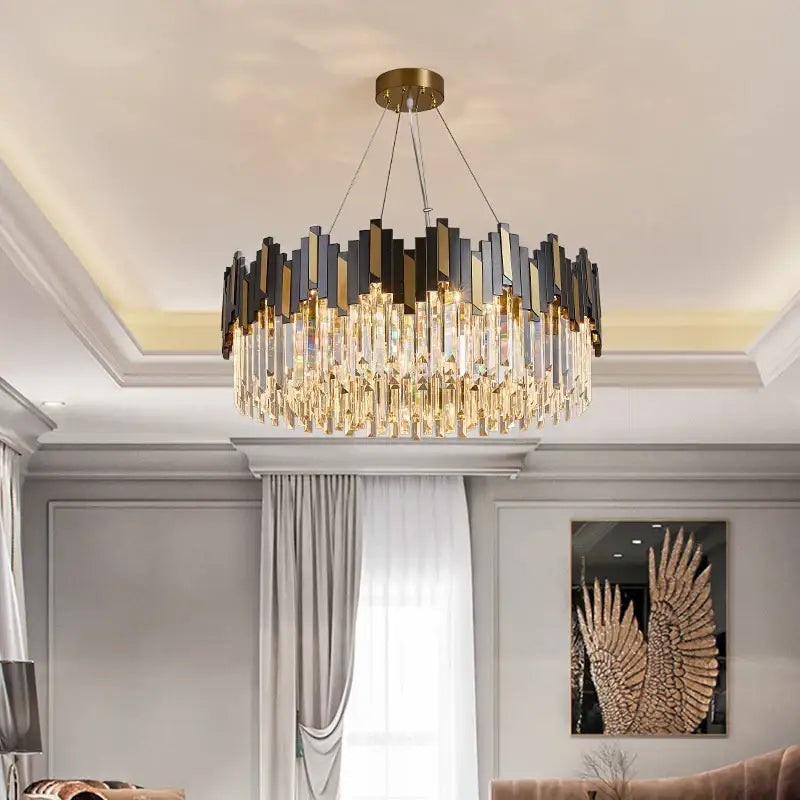 Modern black & gold crystal led chandelier for living room lighting
