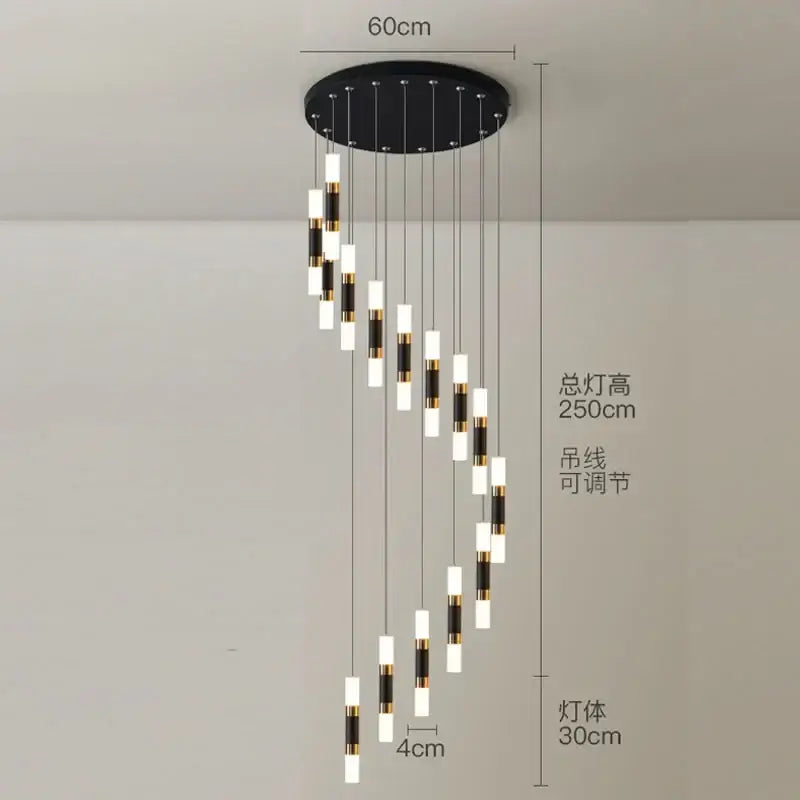Modern black & gold crystal led chandelier staircase pendant light