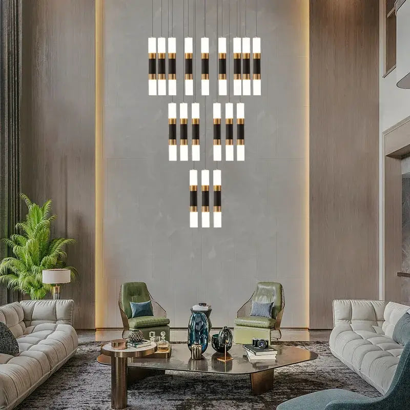 Modern black & gold crystal led chandelier staircase pendant light