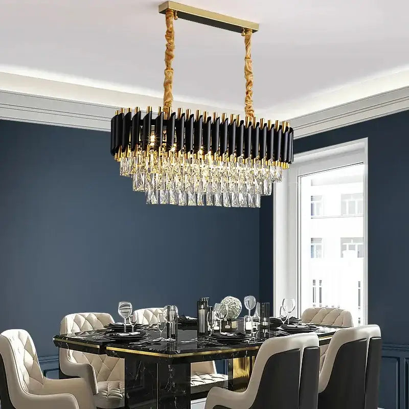 Modern black & gold crystal led pendant chandelier living room