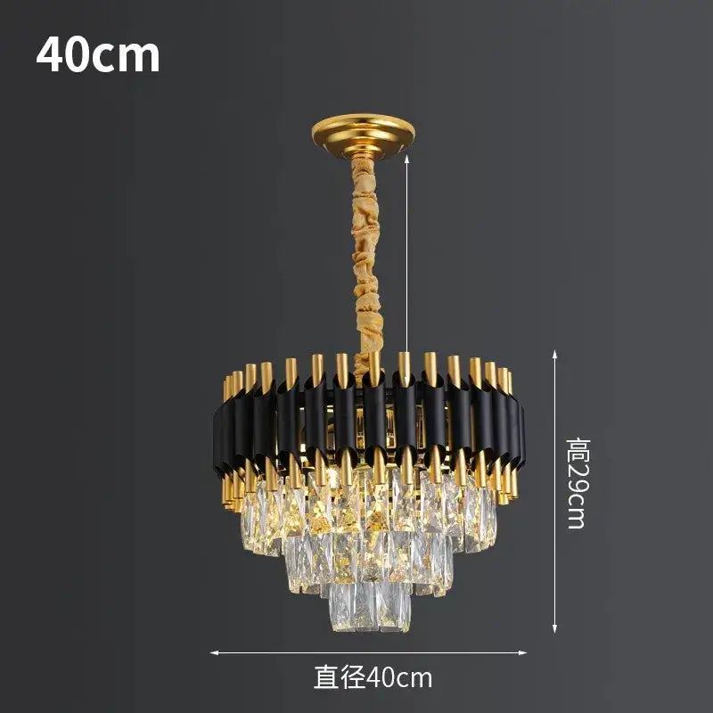 Modern black & gold crystal led pendant chandelier living room