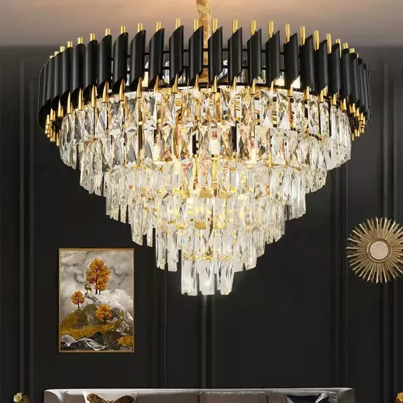 Modern black & gold crystal led pendant light dining room