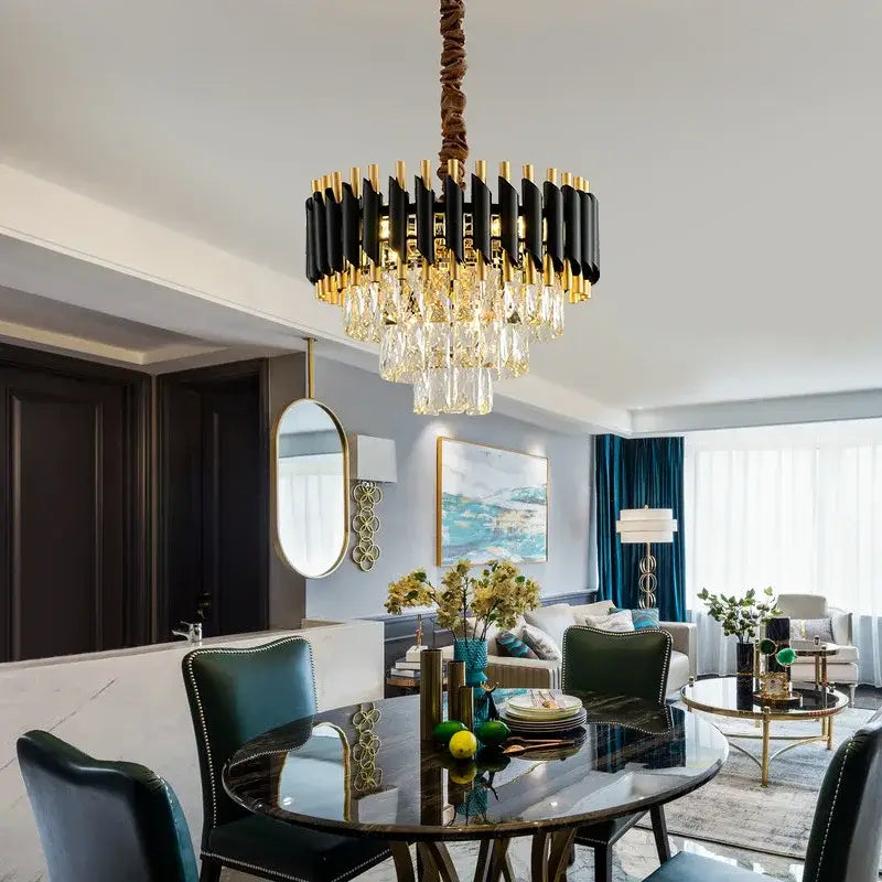 Modern black & gold crystal led pendant light dining room