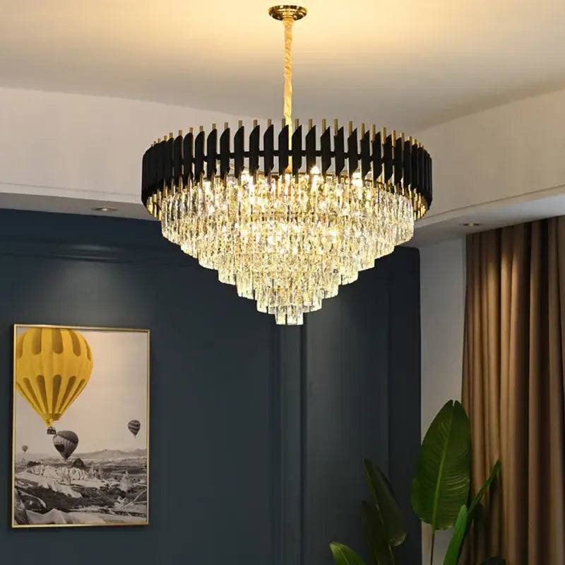 Modern black & gold crystal led pendant light dining room