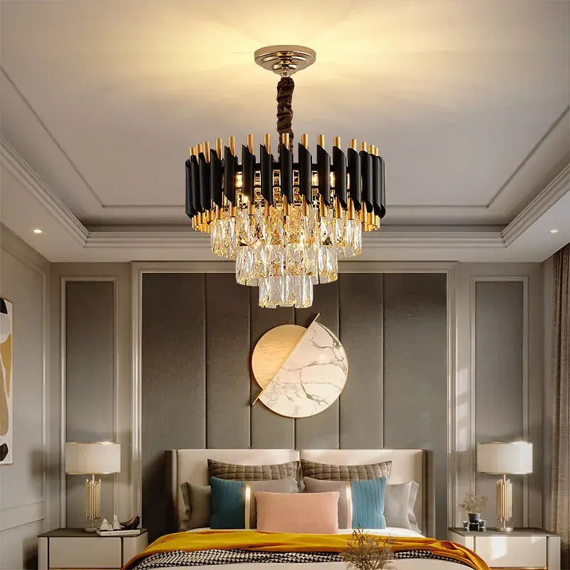 Modern black & gold crystal led pendant light dining room