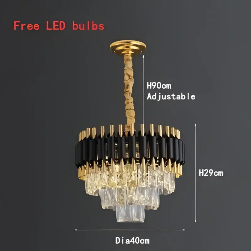 Modern black & gold crystal led pendant light dining room
