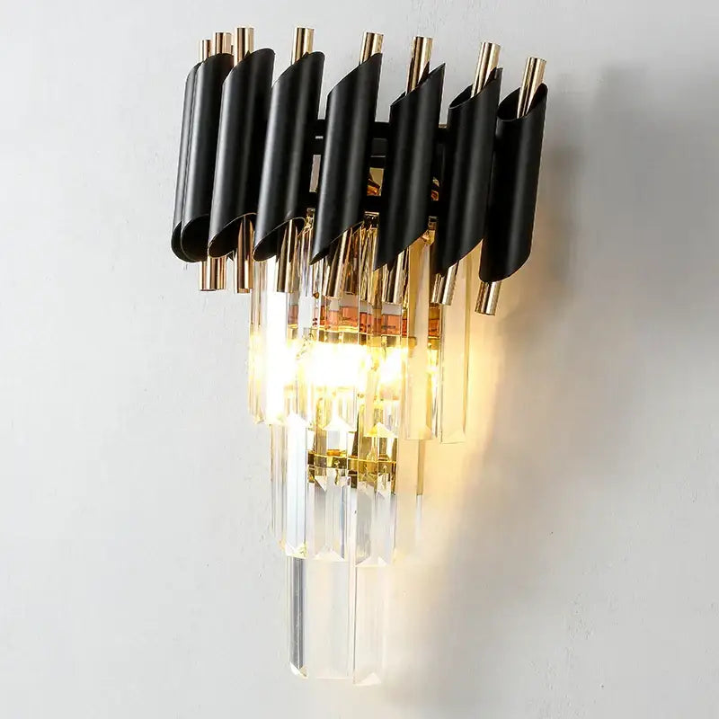 Modern black & gold crystal luxury wall lamp bedroom sconce